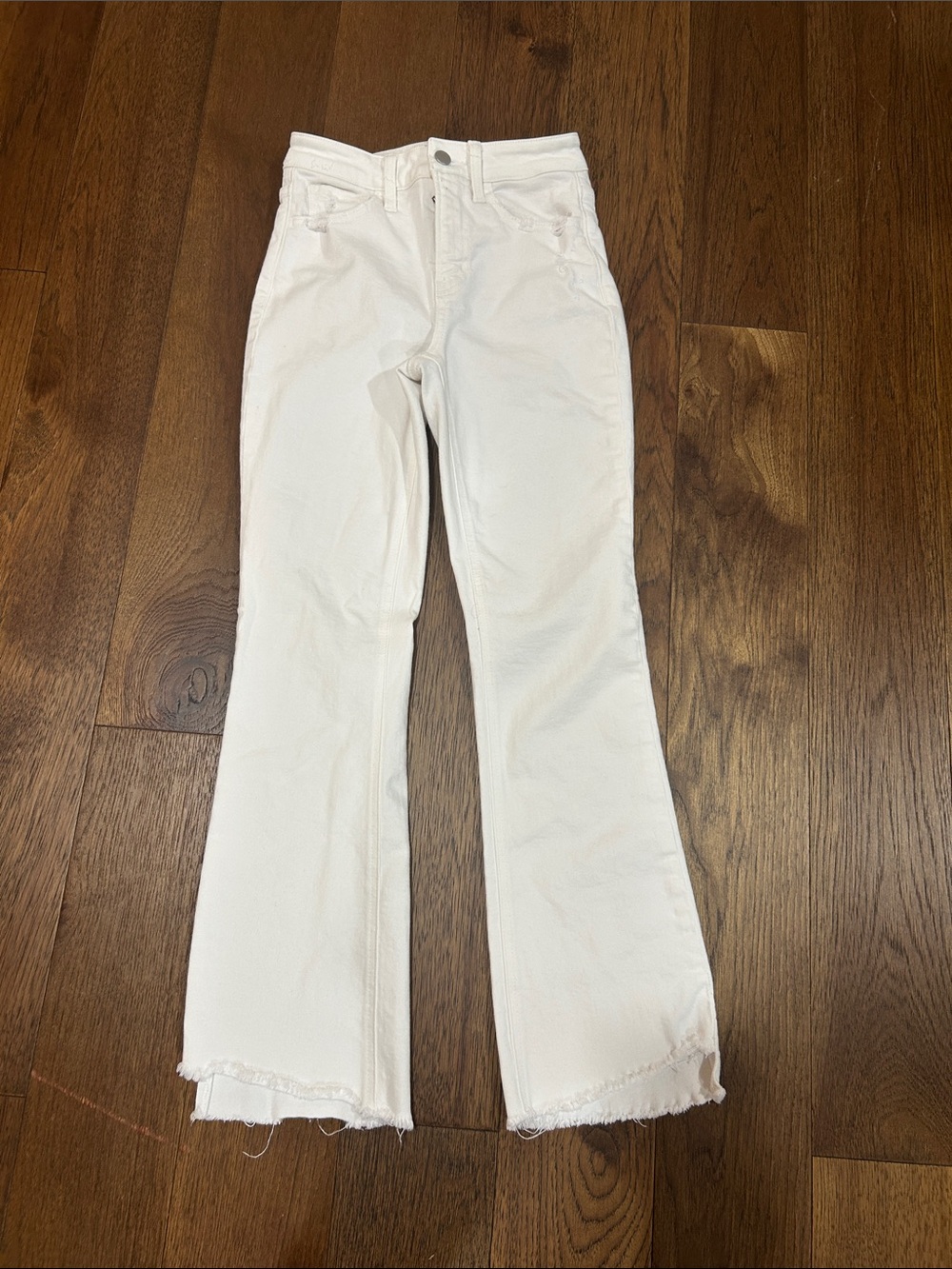 Flying Monkey White High-Rise Flare Jeans with Raw Hem